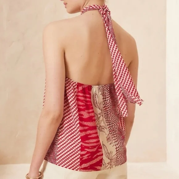 NWT Banana Republic Factory Red Sunset Satin Twist Neck Halter Tank Top XL - Picture 4 of 14